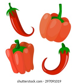 set of four red peppers - sweet and chili
