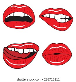 Set of four red sexy lips