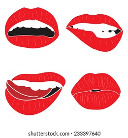 Set of four red sexy lips