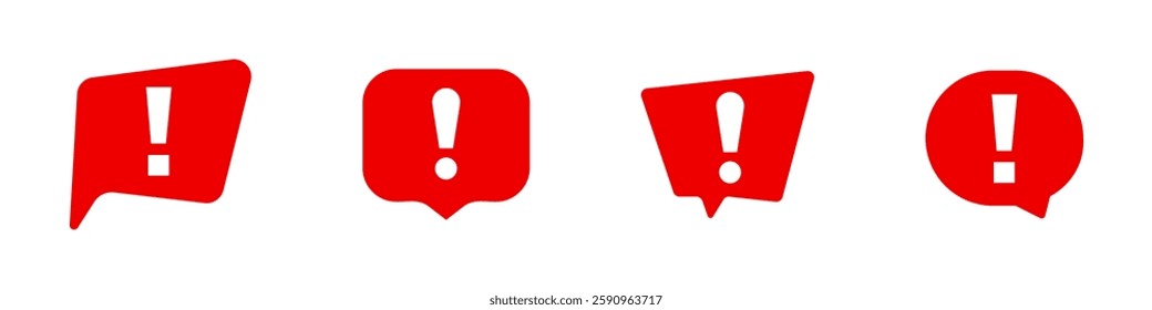A set of four red speech bubbles containing bold exclamation marks, symbolizing alerts.