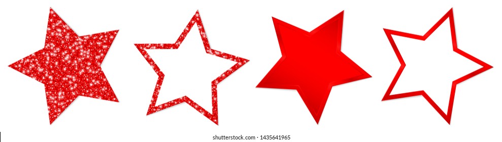 Set Of Four Red Stars Sparkling And Shining