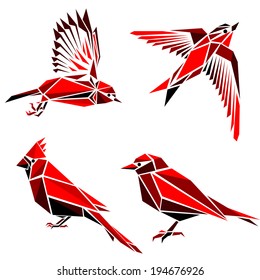 Set of four red triangle formed birds