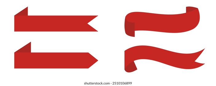A set of four red vector banners and ribbons with different styles, suitable for web, print, and decorative design.