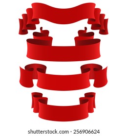 set of four red vector ribbons, design elements