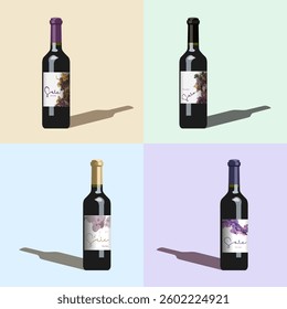 set of four red wine labels in different tones