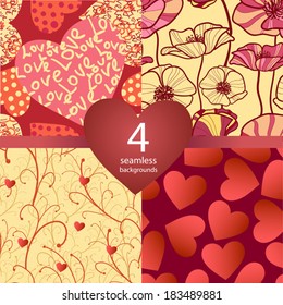 Set of four Red and Yellow seamless backgrounds.