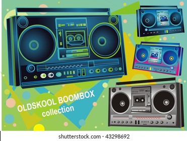 set of four retro boombox /audiotape players from the 80's,vector illustration