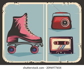 set of four retro three