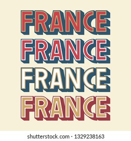 Set of four retro, vintage style completely hand crafted France banners, words, texts. 