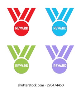 Set of four reward medals isolated on a white background