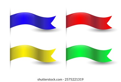 Set of four ribbon banners in blue, red, yellow and green colors with glossy effect.  Suitable for labels, badges, jewelry or graphic design projects. Vector illustration.