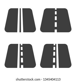 A set of four road icons with lanes markings. Vector on white background