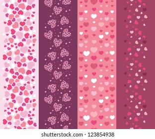 Set of four romantic hearts vertical seamless patterns border
