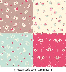 Set of four romantic seamless patterns. Vector illustration