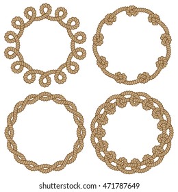 Set of four rope vector frames with knots and loops
