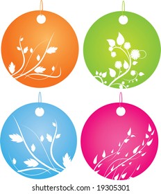 Set of four round badges with floral decorative ornament vector version