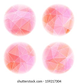 Set of  four round banners with abstract polygonal geometric background.