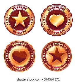 Set of four round chocolate medals. Vector design element in cartoon style isolated on a white background.
