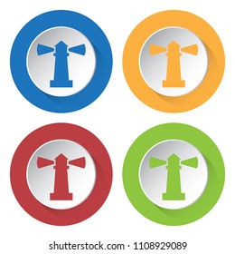 Set of four round colored buttons and icons - lighthouse.
