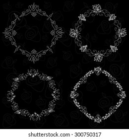 Set of four round hand-drawn decorative vector frames 