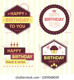 Set of four round happy birthday badge,sticker . Vector Illustration 