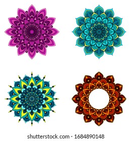 Set of four round mandalas for greeting card, invitation, Henna drawing and tattoo template. Vector illustration