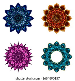 Set of four round mandalas for greeting card, invitation, Henna drawing and tattoo template. Vector illustration