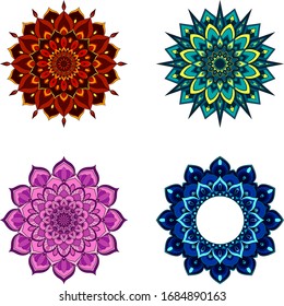 Set of four round mandalas for greeting card, invitation, Henna drawing and tattoo template. Vector illustration