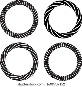 Set of four round marine rope frames isolated on the white background for decoration in marine style.