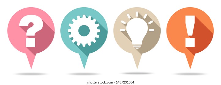 Set Of Four Round Speechbubbles Question Work Idea And Answer Retro Color
