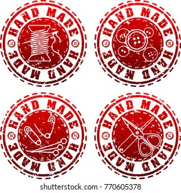 Set of four rubber stamp grunge style Hand made labels for your design.