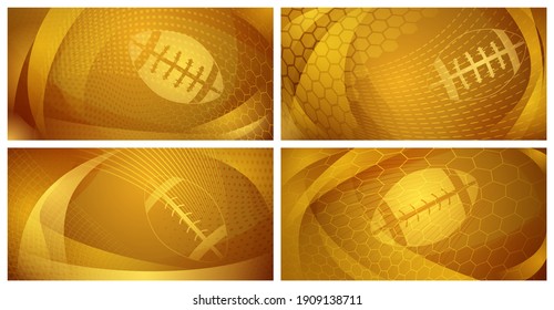 Set of four rugby backgrounds with big ball in yellow colors