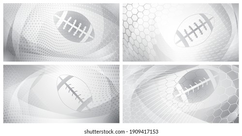 Set of four rugby backgrounds with big ball in gray colors