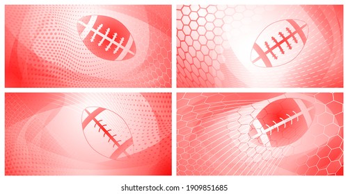 Set of four rugby backgrounds with big ball in light red colors
