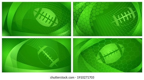 Set of four rugby backgrounds with big ball in green colors