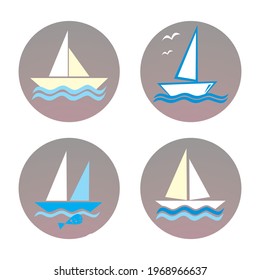 Set of four sailboats at gray circle frame, vector icons	 svg