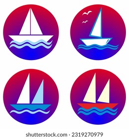 Set of four sailboats at multicolored circle frame, vector icons, symbols, eps.	 svg