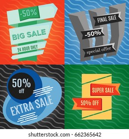 Set of four sale vector bannes  with colorful design elements. Vector illustration.