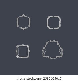 Set Of Four Sci Fi Futuristic Logo Elements Frames Silver For Military Games UI E-sports Isolated Vector Design