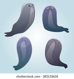 Set of four seal with funny faces