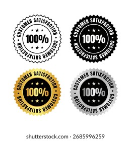 a set of four seals showcasing customer satisfaction in various metallic shades. the seals feature a circular design with the words customer satisfaction and a rating of a hundred with stars