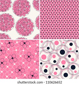 Set of four seamless abstract floral pattern