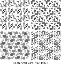 Set of four seamless abstract hand-drawn pattern, waves background. Seamless pattern can be used for wallpaper, pattern fills, web page background,surface textures. Gorgeous seamless floral background
