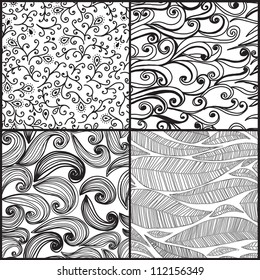Set of four seamless abstract hand-drawn pattern, waves background. Seamless pattern can be used for wallpaper, pattern fills, web page background,surface textures.