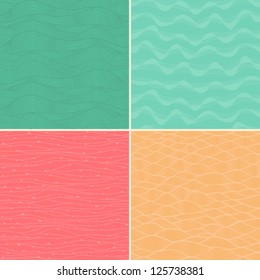 Set of four seamless abstract hand-drawn pattern, waves background. Each square pattern has the ability to be repeated or tiled without visible seams.