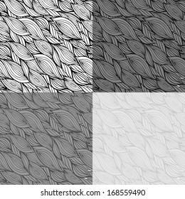 Set of four seamless abstract hand-drawn pattern, waves background. Seamless pattern can be used for wallpaper, pattern fills, web page background,surface textures. Gorgeous seamless floral background