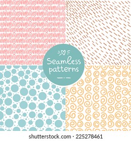 Set of four seamless abstract hand-drawn pattern. Seamless pattern can be used for wallpaper, pattern fills, web page background,surface textures. Gorgeous seamless vector background.