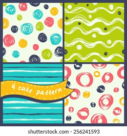 Set of four seamless abstract hand-drawn pattern, waves background. Seamless pattern can be used for wallpaper, pattern fills, web page background, surface textures.