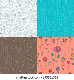 Set of four seamless abstract hand-drawn pattern, color background. Endless pattern can be used for wallpaper, pattern fills, web page background,surface textures. Gorgeous seamless floral background