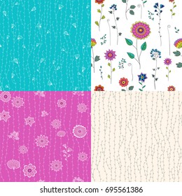 Set of four seamless abstract hand-drawn pattern, color background. Endless pattern can be used for wallpaper, pattern fills, web page background,surface textures. Gorgeous seamless floral background